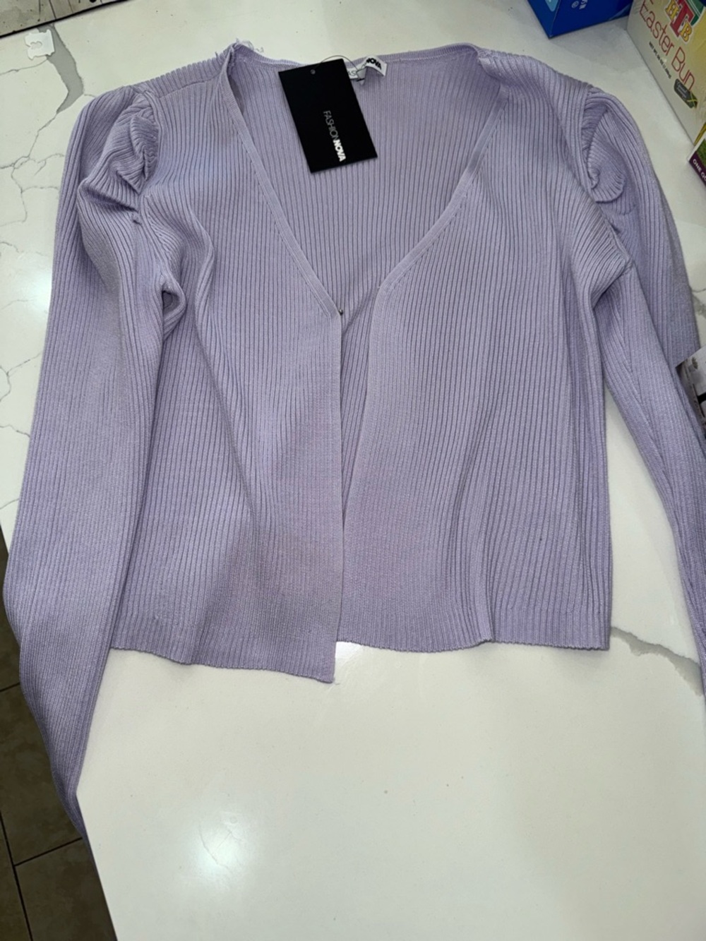 Fashion Nova Lavender Ribbed V-Neck Cardigan